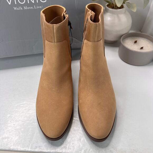 Vionic Shantelle Leather Waterproof Ankle Boots Wheat I2042L1200 Women's 9M NWB - Picture 5 of 10